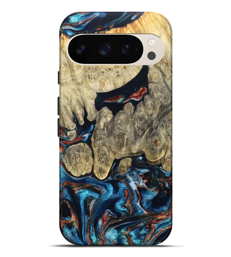 Pixel 10 Pro XL Wood Live Edge Phone Case - Jeanie (Teal & Gold, 827890)