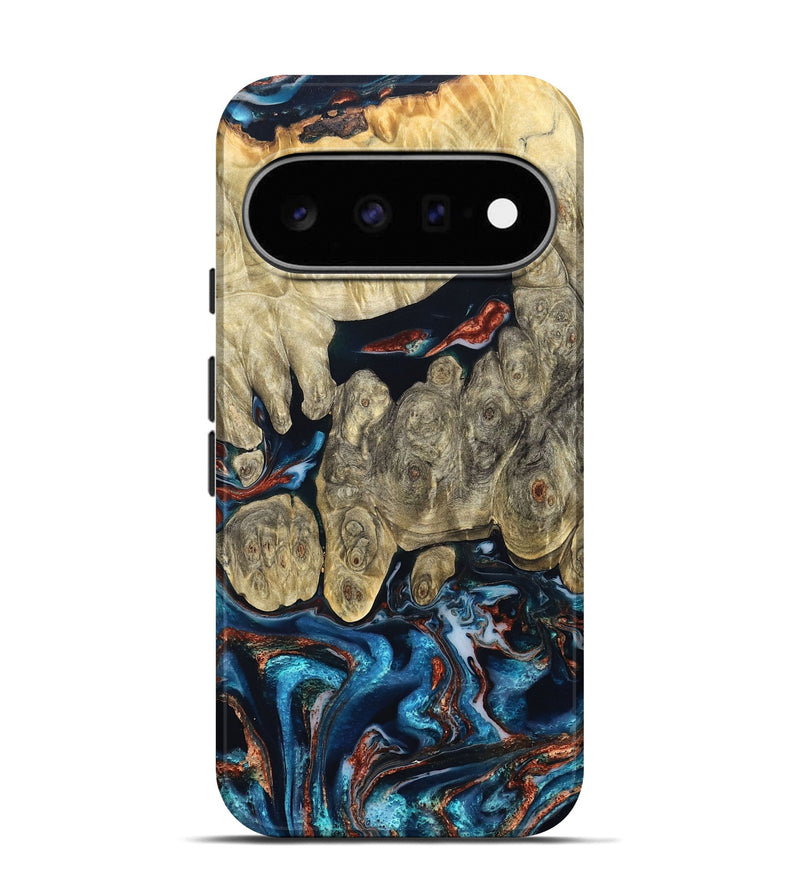 Pixel 11 Pro Wood Live Edge Phone Case - Jeanie (Teal & Gold, 827890)