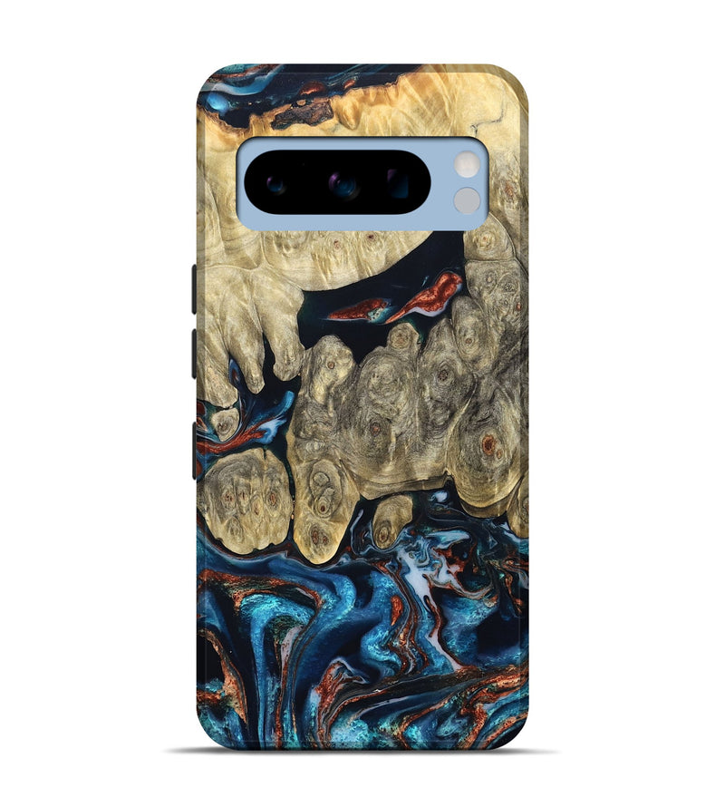 Pixel 8 Pro Wood Live Edge Phone Case - Jeanie (Teal & Gold, 827890)