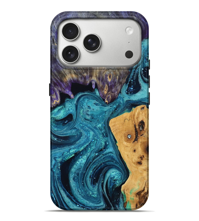 iPhone 17 Pro Max Wood Live Edge Phone Case - Talan (Blue, 827898)