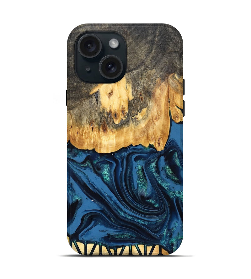 iPhone 15 Wood Live Edge Phone Case - Westyn (Blue, 827901)