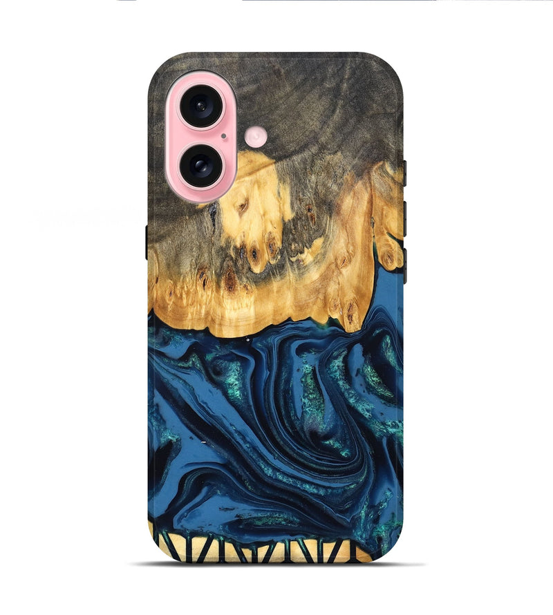 iPhone 16 Wood Live Edge Phone Case - Westyn (Blue, 827901)