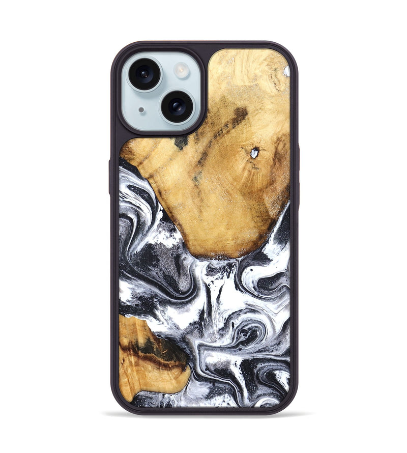 iPhone 15 Wood Phone Case - Raelynn (Black & White, 827908)