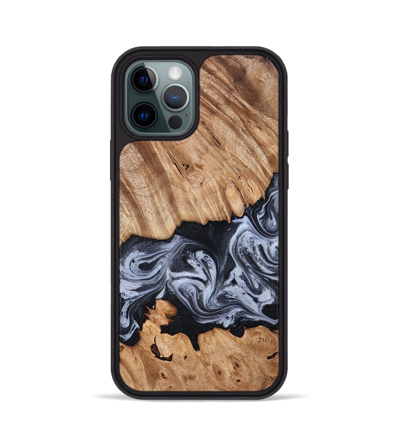 iPhone 12 Pro Wood Phone Case - Angelia (Black & White, 827909)