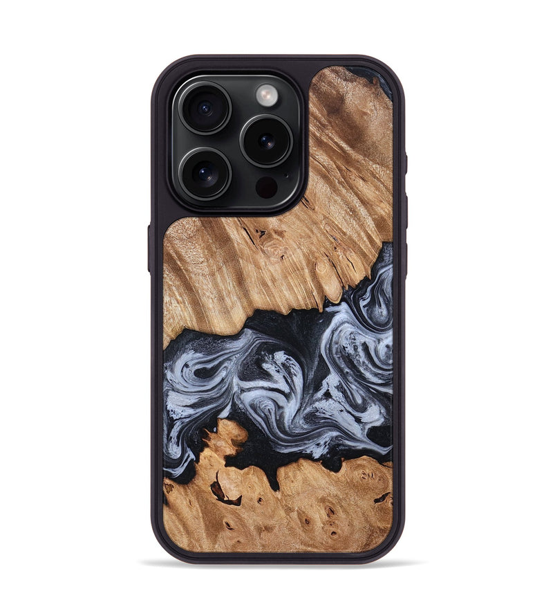 iPhone 15 Pro Wood Phone Case - Angelia (Black & White, 827909)