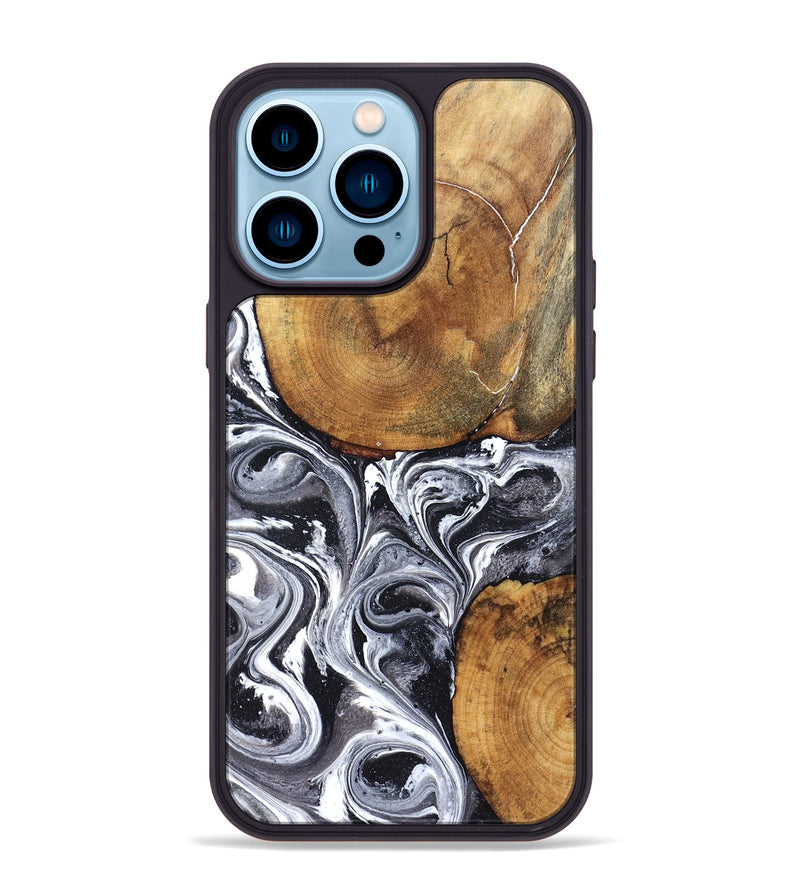 iPhone 14 Pro Max Wood Phone Case - Lea (Black & White, 827910)