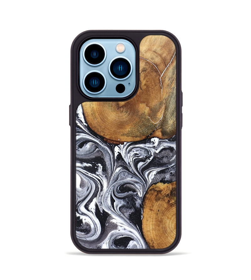 iPhone 14 Pro Wood Phone Case - Lea (Black & White, 827910)
