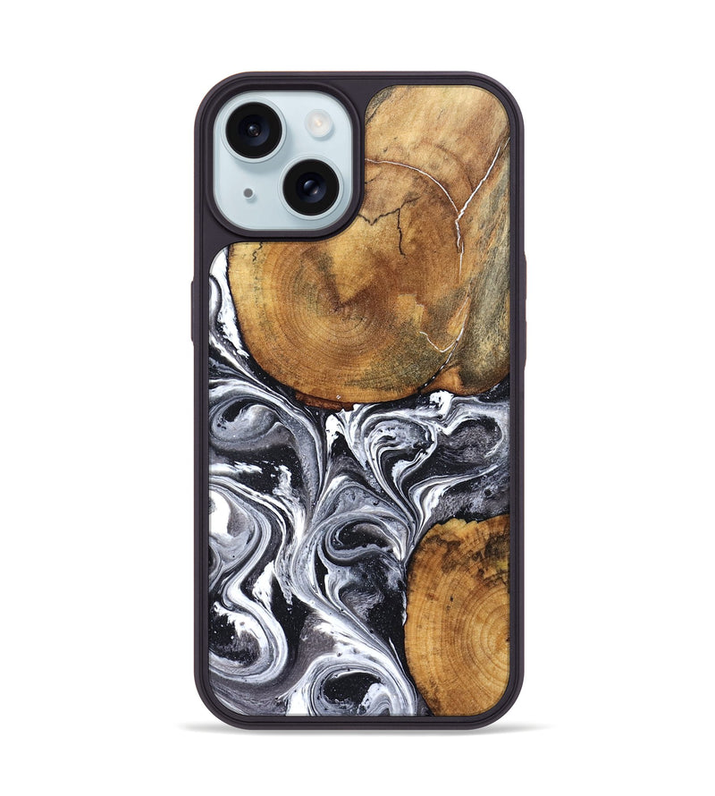 iPhone 15 Wood Phone Case - Lea (Black & White, 827910)