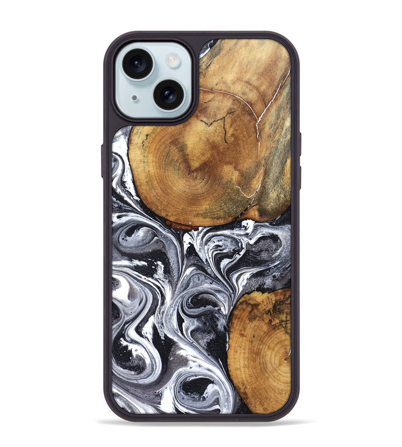 iPhone 15 Plus Wood Phone Case - Lea (Black & White, 827910)