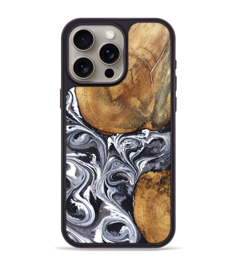 iPhone 15 Pro Max Wood Phone Case - Lea (Black & White, 827910)