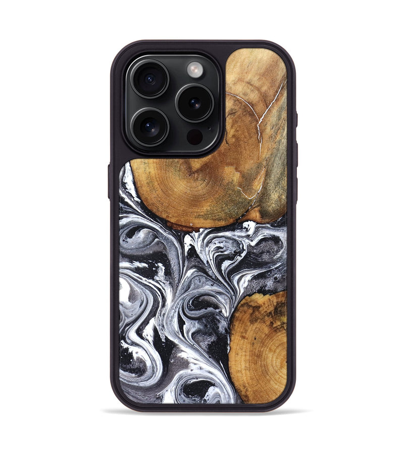iPhone 15 Pro Wood Phone Case - Lea (Black & White, 827910)