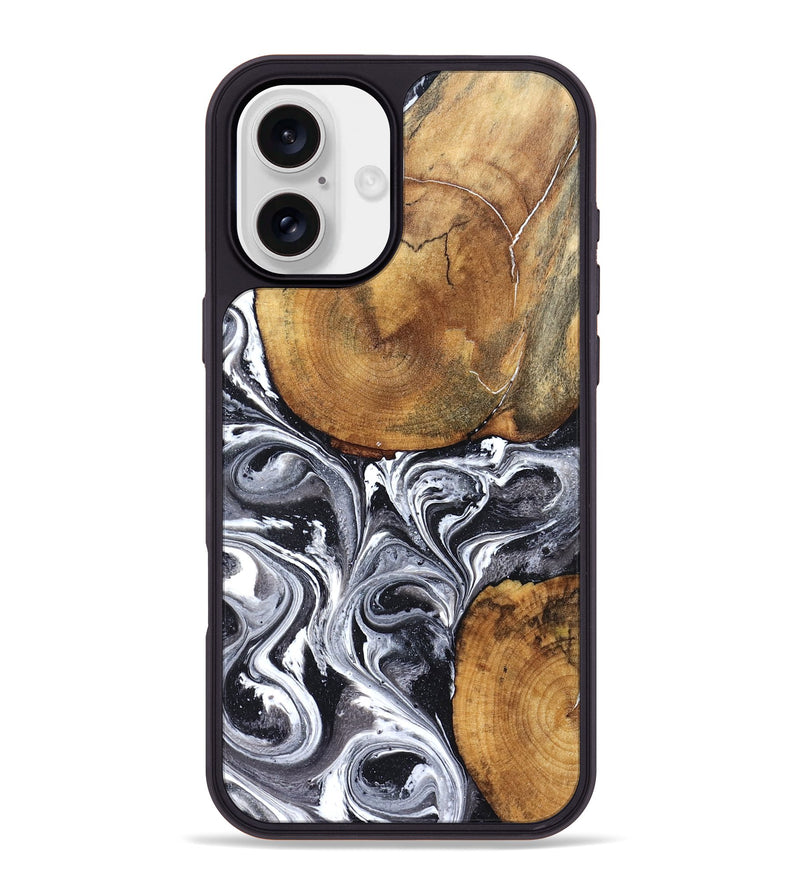 iPhone 16 Plus Wood Phone Case - Lea (Black & White, 827910)