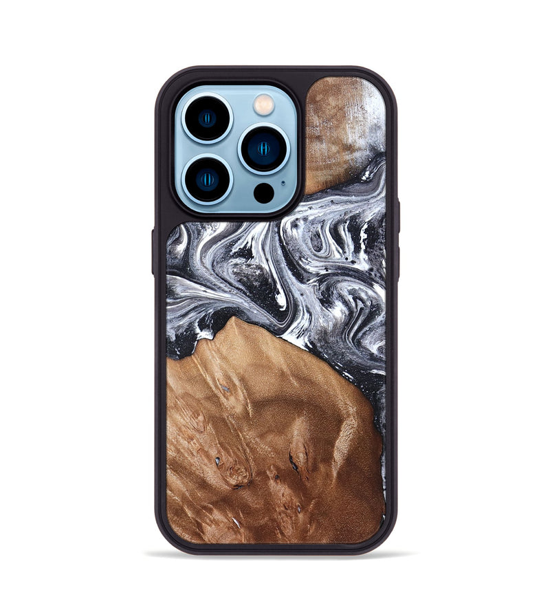iPhone 14 Pro Wood Phone Case - Ottis (Black & White, 827911)