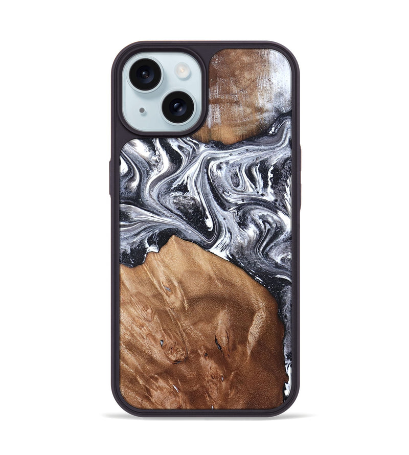 iPhone 15 Wood Phone Case - Ottis (Black & White, 827911)
