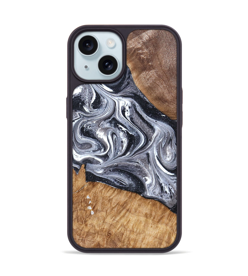 iPhone 15 Wood Phone Case - Rhea (Black & White, 827912)