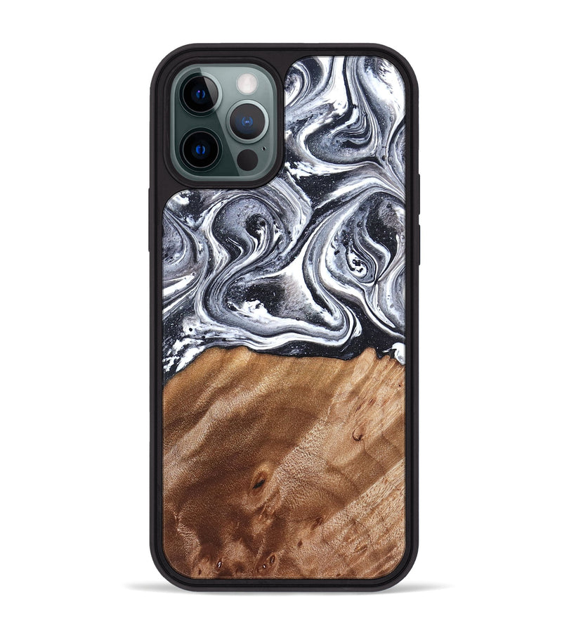 iPhone 12 Pro Max Wood Phone Case - Britany (Black & White, 827913)