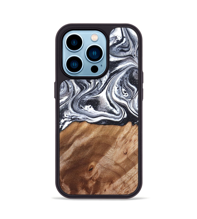 iPhone 14 Pro Wood Phone Case - Britany (Black & White, 827913)