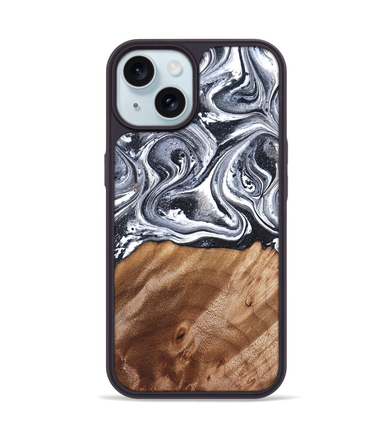iPhone 15 Wood Phone Case - Britany (Black & White, 827913)