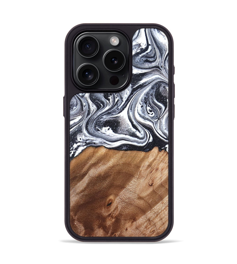 iPhone 15 Pro Wood Phone Case - Britany (Black & White, 827913)