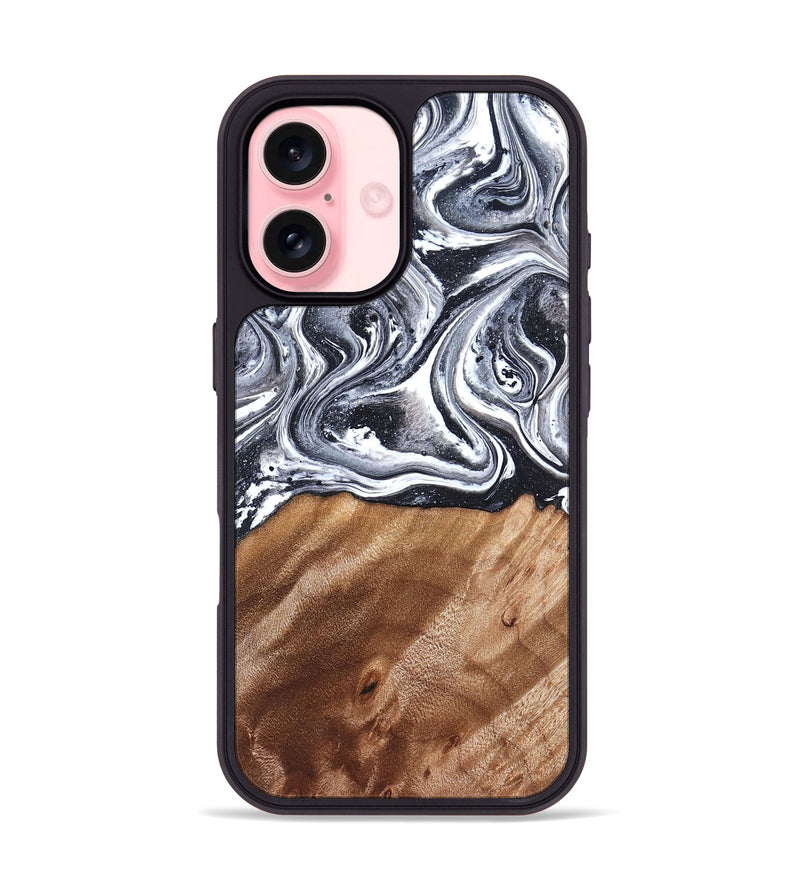 iPhone 16 Wood Phone Case - Britany (Black & White, 827913)