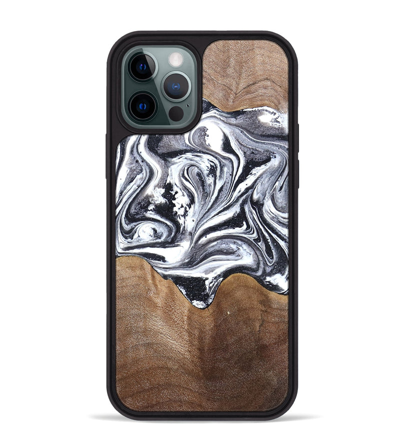 iPhone 12 Pro Max Wood Phone Case - Iris (Black & White, 827914)