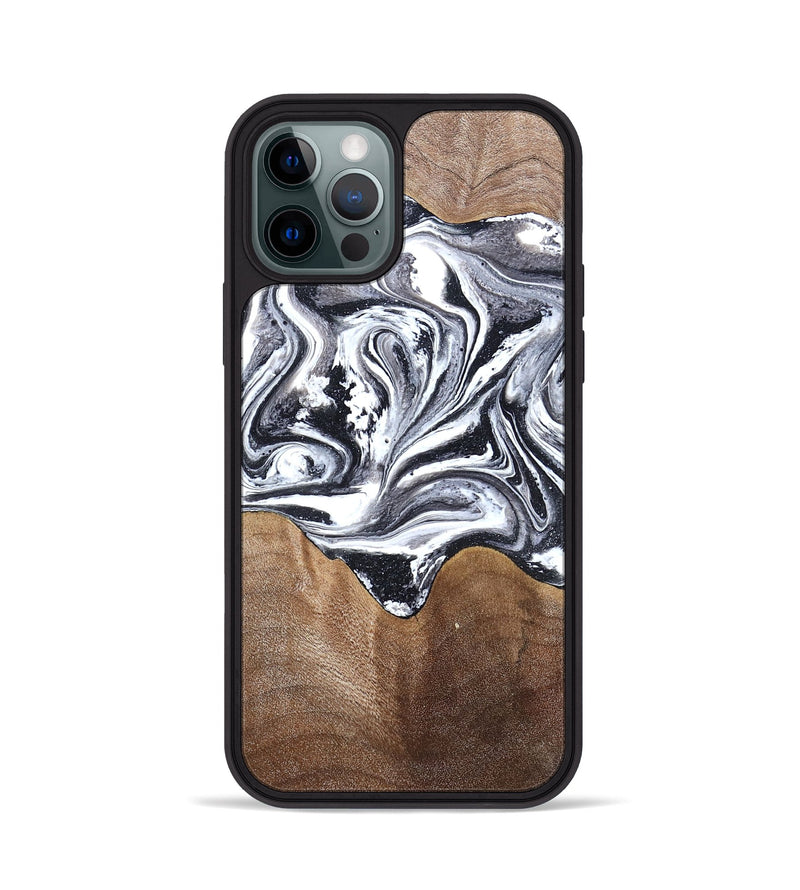 iPhone 12 Pro Wood Phone Case - Iris (Black & White, 827914)