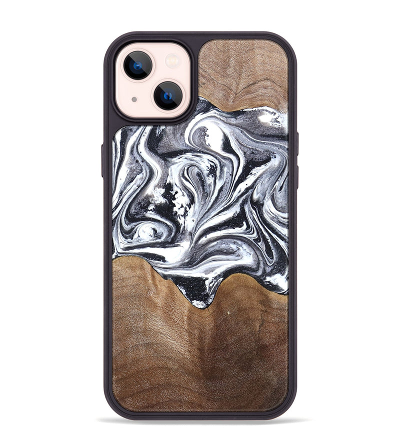 iPhone 14 Plus Wood Phone Case - Iris (Black & White, 827914)