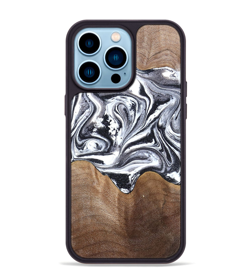 iPhone 14 Pro Max Wood Phone Case - Iris (Black & White, 827914)
