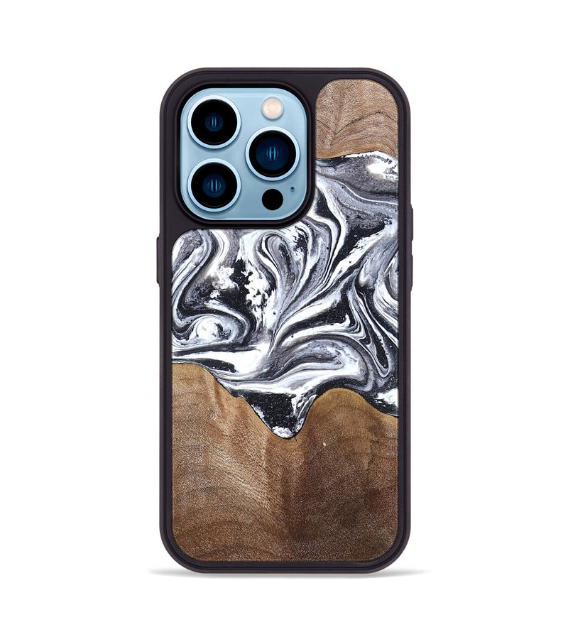 iPhone 14 Pro Wood Phone Case - Iris (Black & White, 827914)