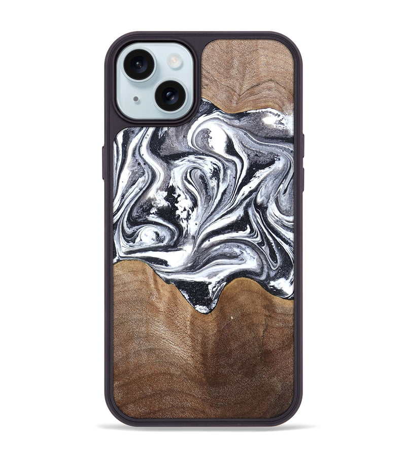 iPhone 15 Plus Wood Phone Case - Iris (Black & White, 827914)