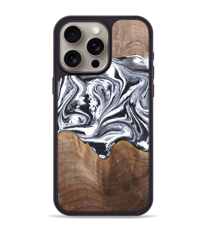 iPhone 15 Pro Max Wood Phone Case - Iris (Black & White, 827914)