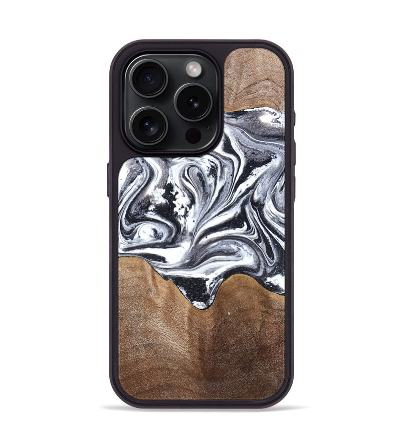 iPhone 15 Pro Wood Phone Case - Iris (Black & White, 827914)