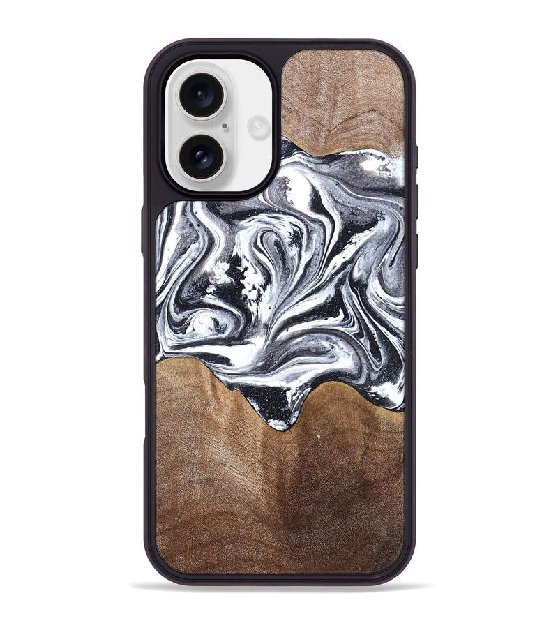 iPhone 16 Plus Wood Phone Case - Iris (Black & White, 827914)