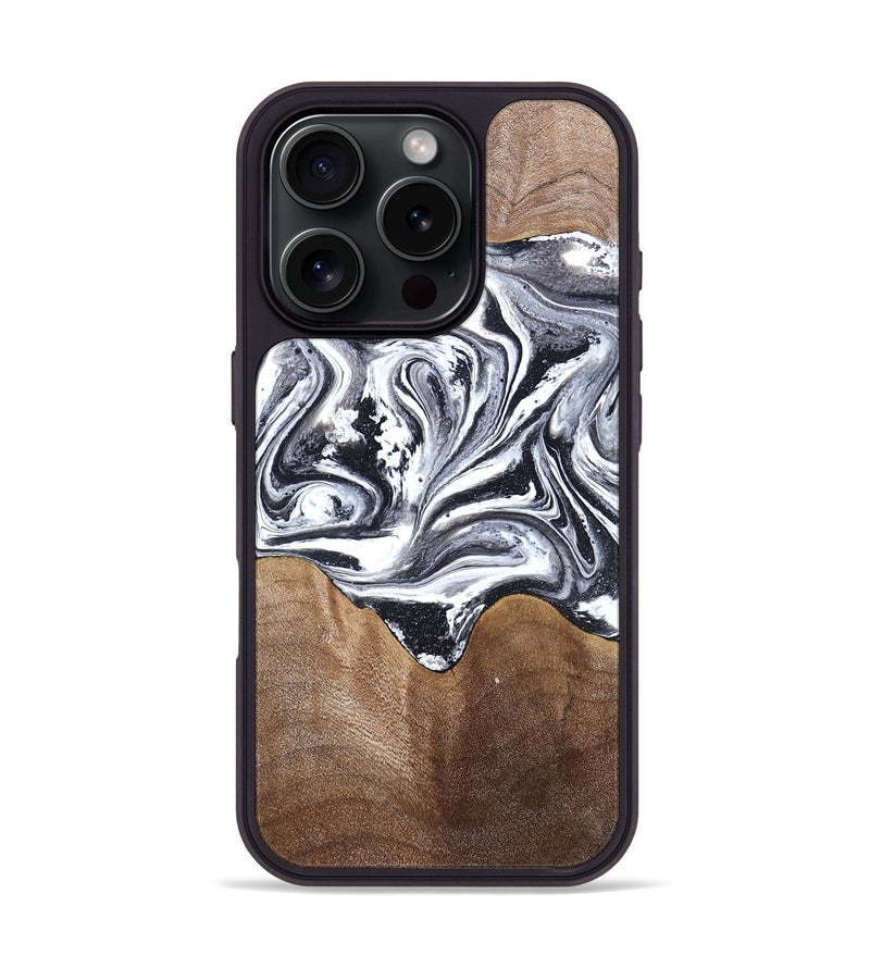 iPhone 16 Pro Wood Phone Case - Iris (Black & White, 827914)