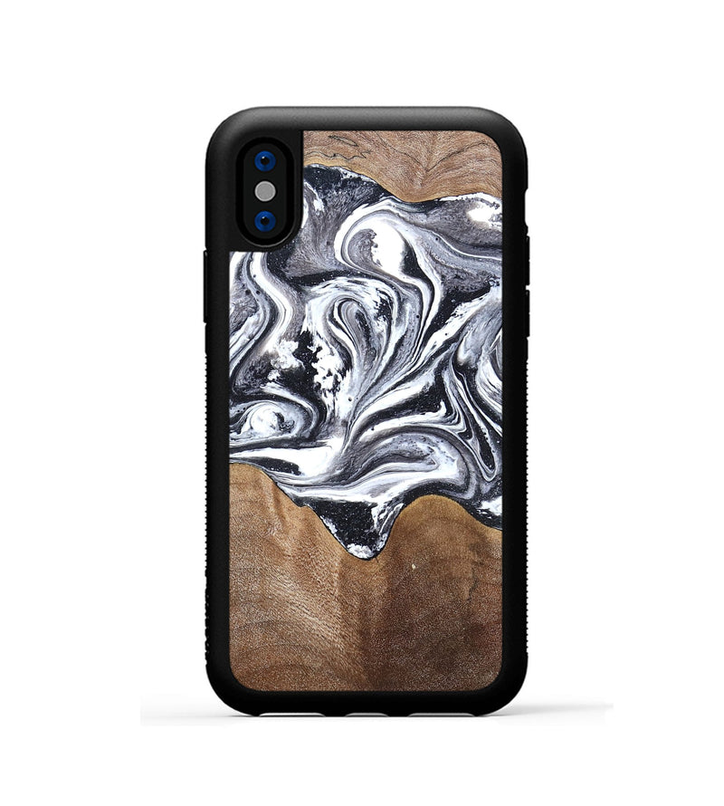 iPhone Xs Wood Phone Case - Iris (Black & White, 827914)