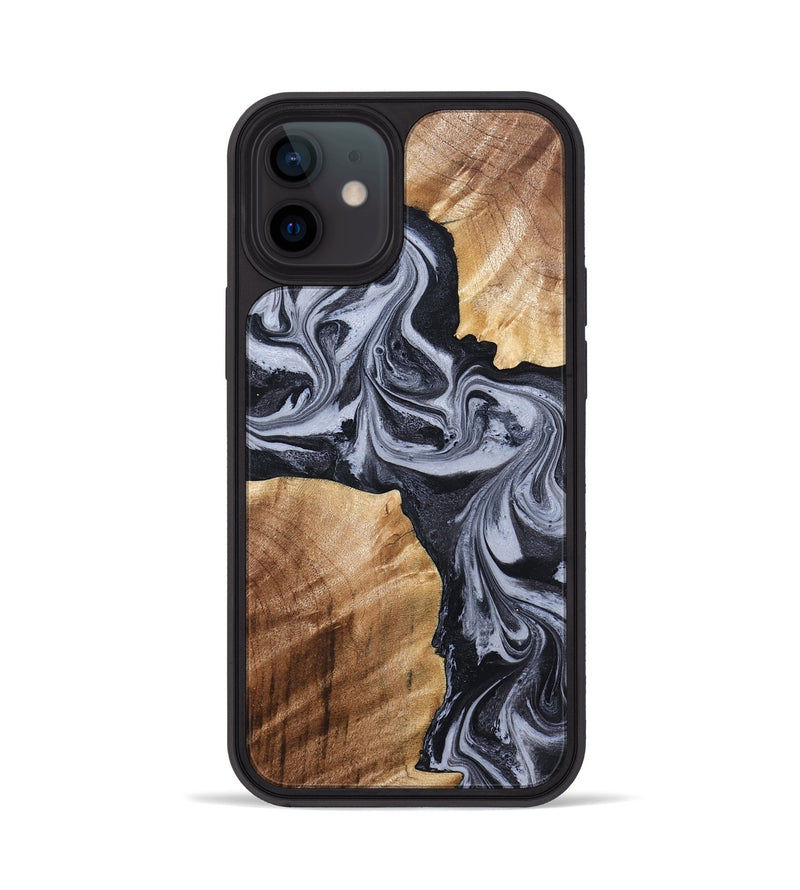iPhone 12 Wood Phone Case - Shari (Black & White, 827915)