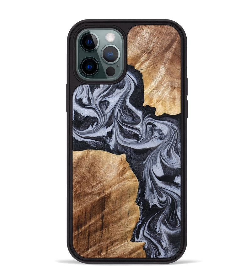 iPhone 12 Pro Max Wood Phone Case - Shari (Black & White, 827915)
