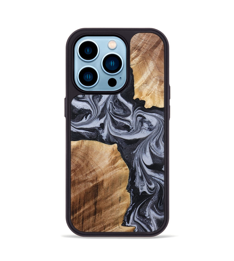 iPhone 14 Pro Wood Phone Case - Shari (Black & White, 827915)