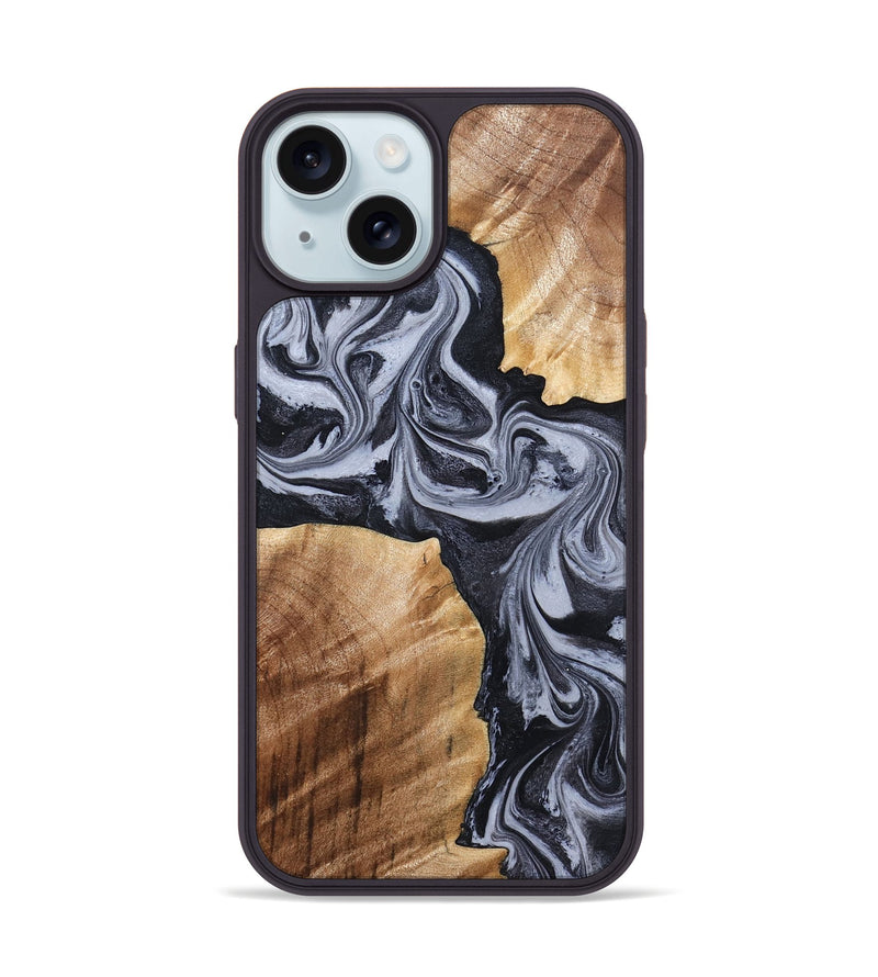 iPhone 15 Wood Phone Case - Shari (Black & White, 827915)