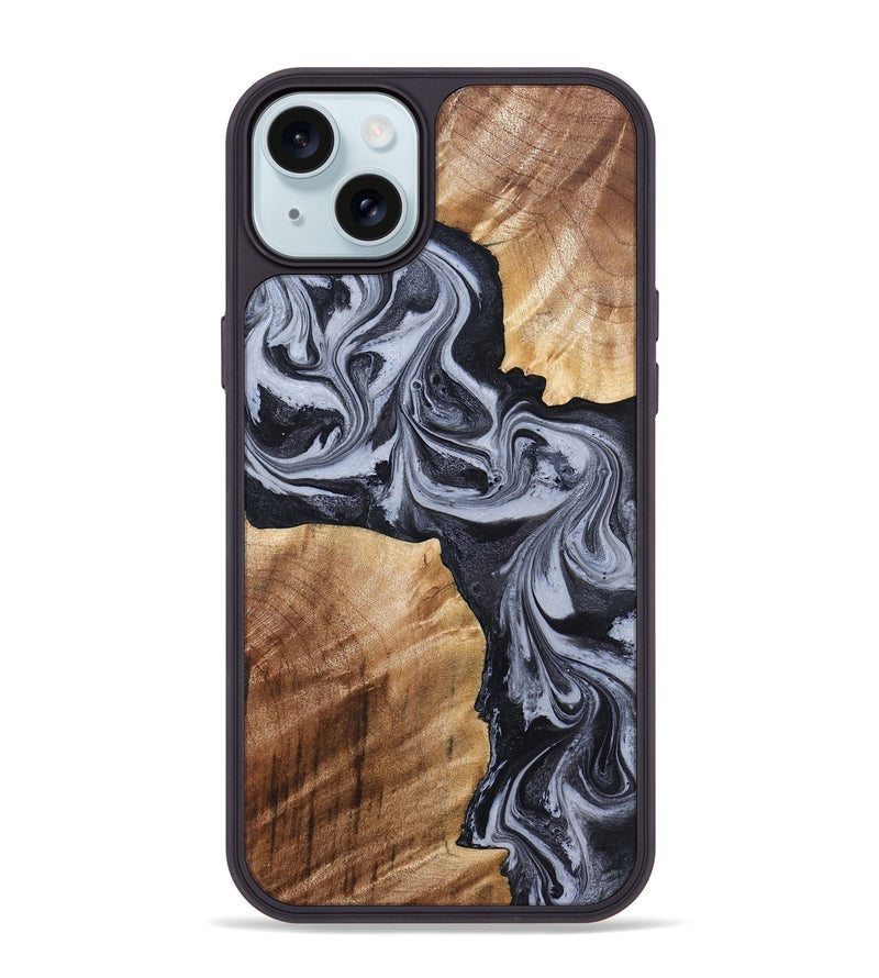 iPhone 15 Plus Wood Phone Case - Shari (Black & White, 827915)