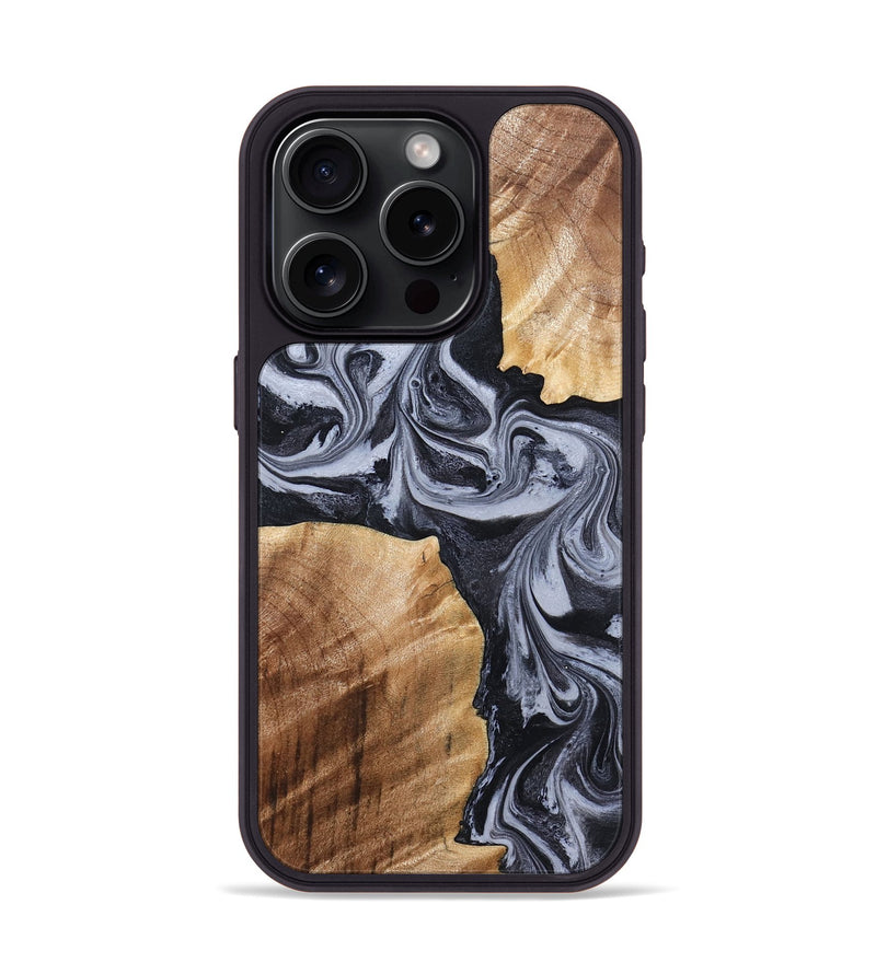 iPhone 15 Pro Wood Phone Case - Shari (Black & White, 827915)