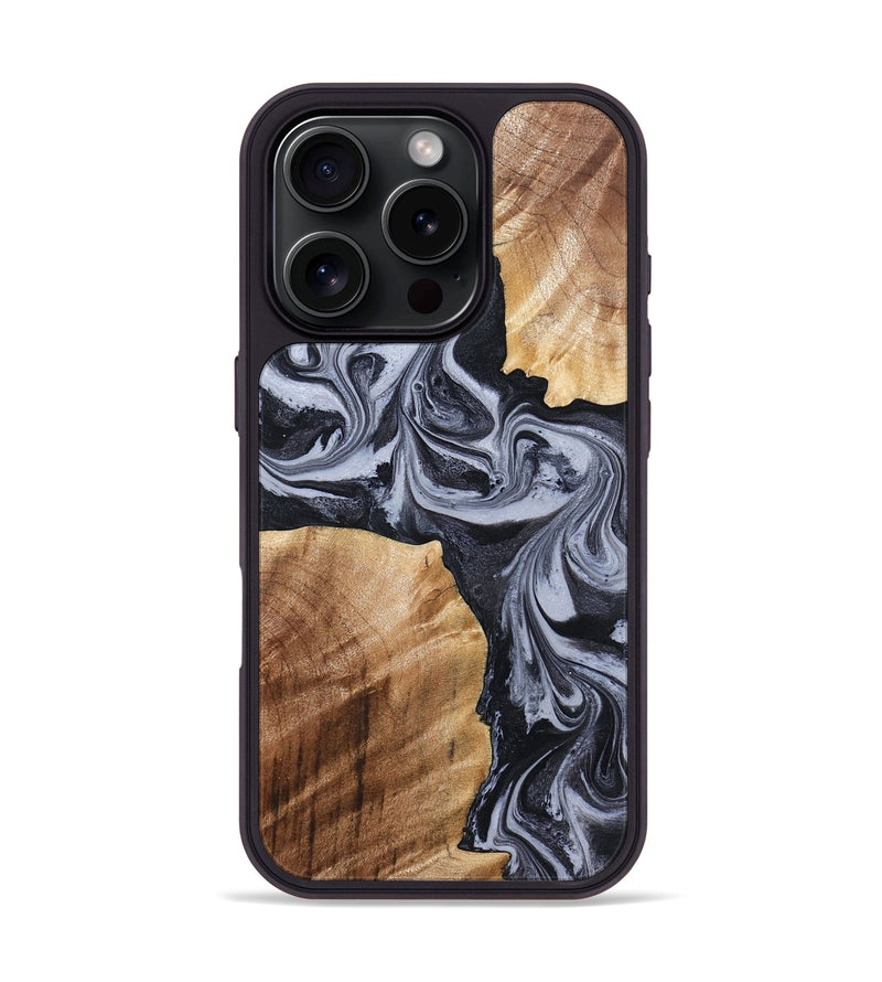 iPhone 16 Pro Wood Phone Case - Shari (Black & White, 827915)