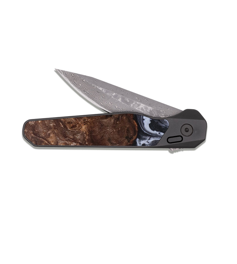 EDC Dark Damascus Wood Pocket Knife - Santino (Black & White, 827917)