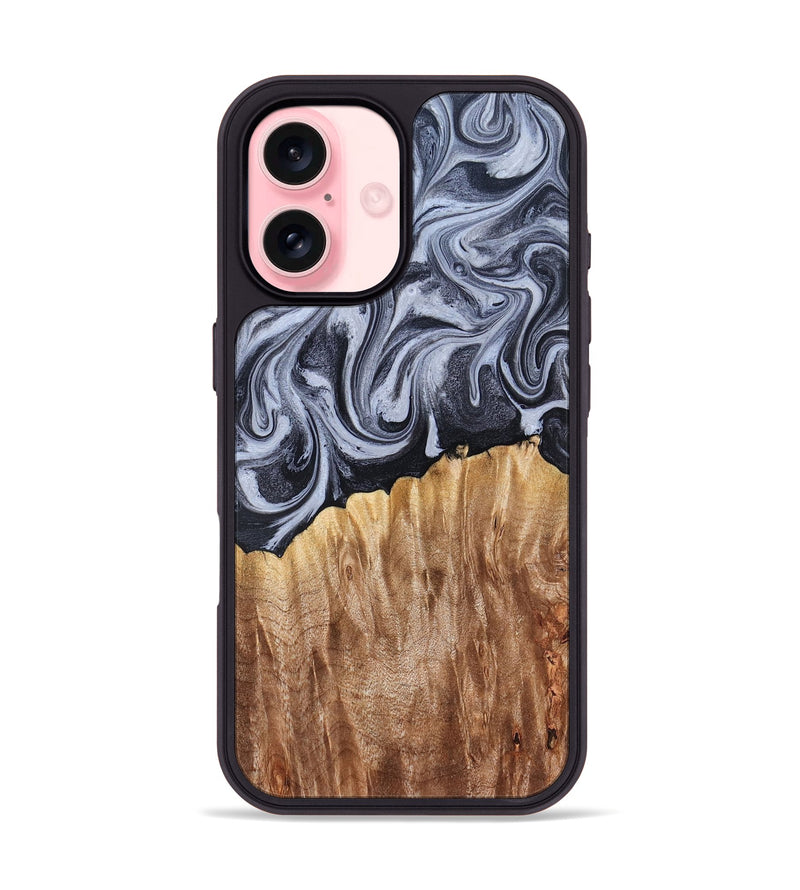 iPhone 16 Wood Phone Case - Aniya (Black & White, 827918)