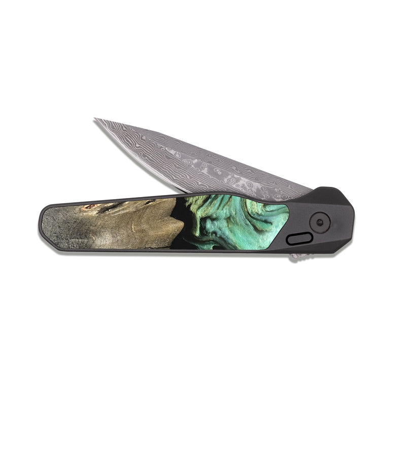 EDC Dark Damascus Wood Pocket Knife - Anya (Green, 827939)