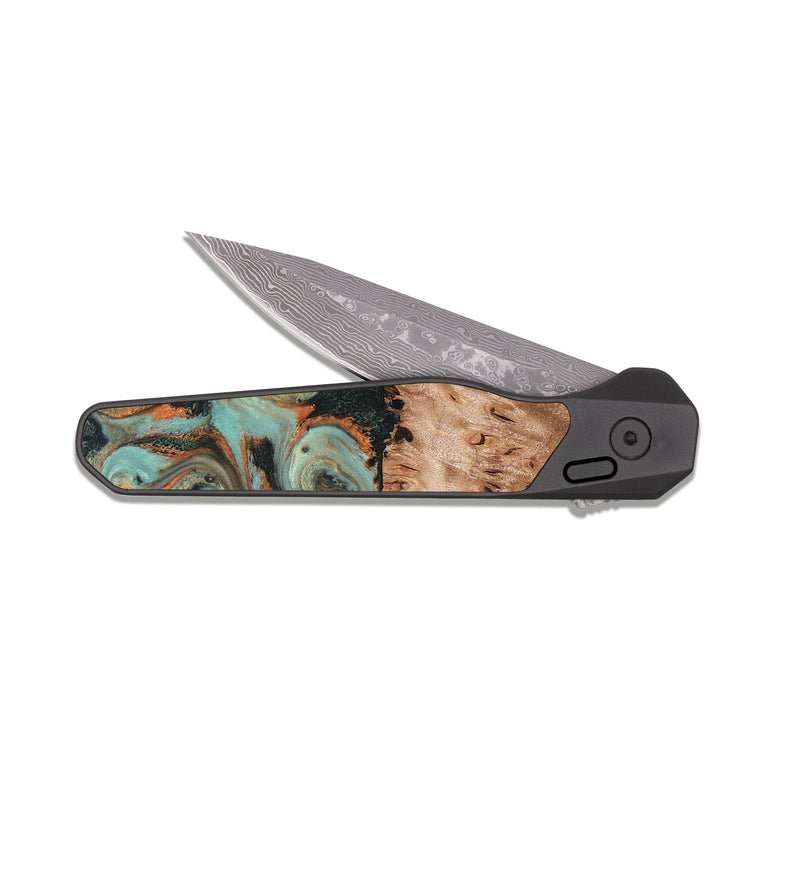 EDC Dark Damascus Wood Pocket Knife - Deborah (Green, 827940)
