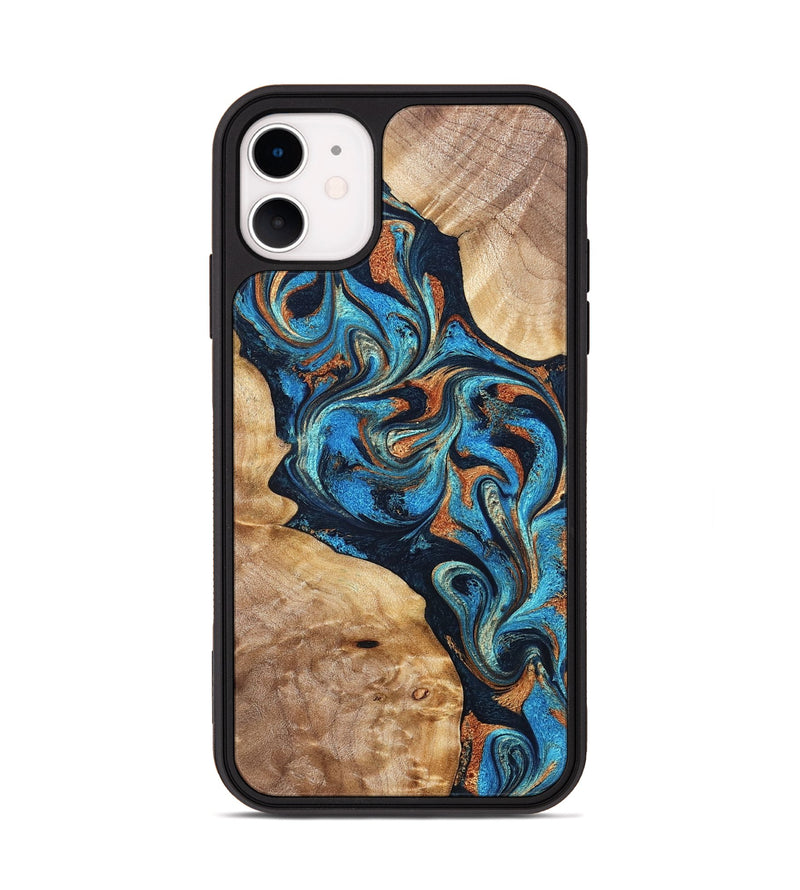 iPhone 11 Wood Phone Case - Wilfred (Teal & Gold, 827942)