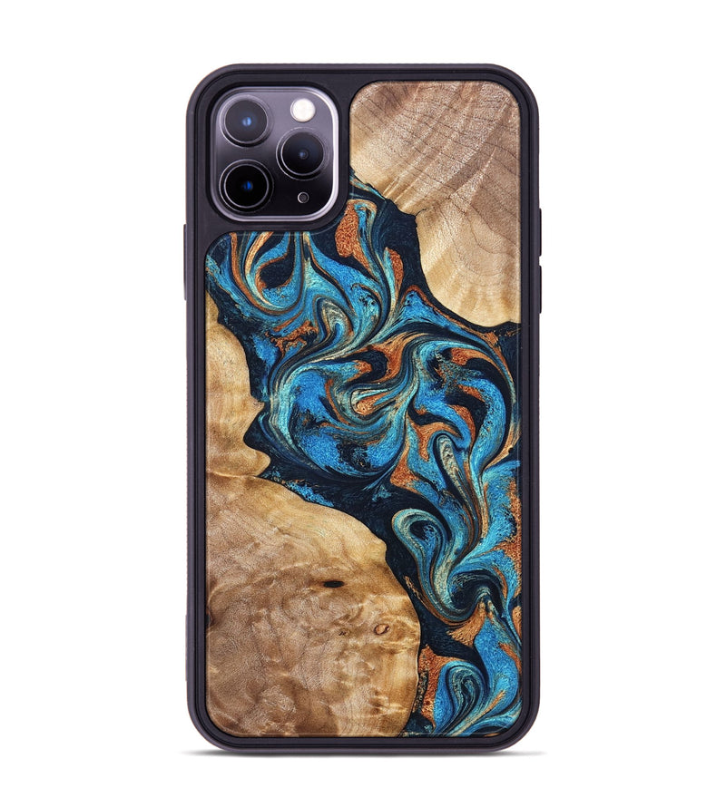 iPhone 11 Pro Max Wood Phone Case - Wilfred (Teal & Gold, 827942)