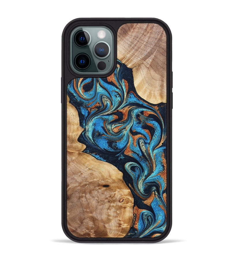 iPhone 12 Pro Max Wood Phone Case - Wilfred (Teal & Gold, 827942)