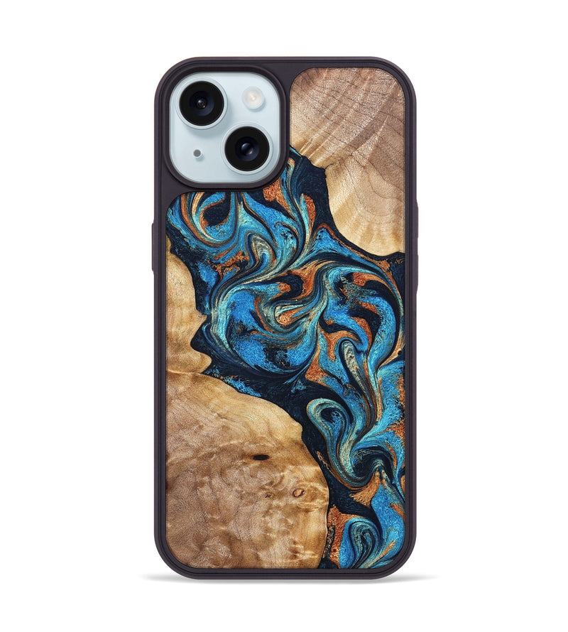 iPhone 15 Wood Phone Case - Wilfred (Teal & Gold, 827942)